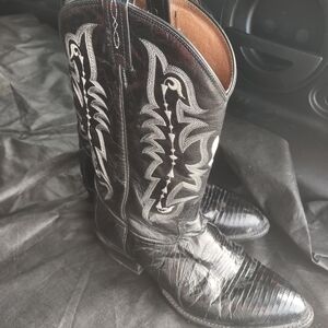 Tony Lama Black Lizard & Leather Cowboy Boots Size 12 EE